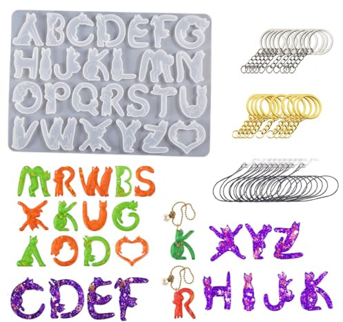 FineInno Buchstaben Gießform Alphabet Resin Mold Epoxidharz Harz Form Silikonform Schmuck für Halskette Anhänger Dekoration DIY Basteln