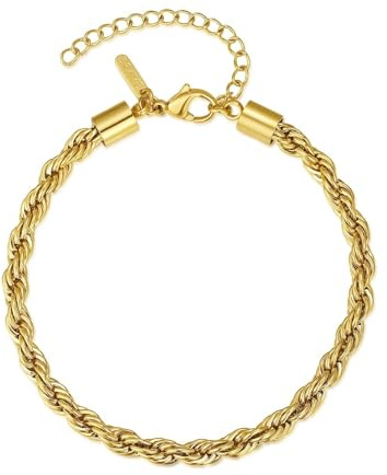MARLION JEWELS Bracelet homme original avec chaîne tressée. Bracelet en acier chirurgical plaqué or/argent pour homme idéal comme cadeau pour votre partenaire. Bijoux homme (Plaqué or)
