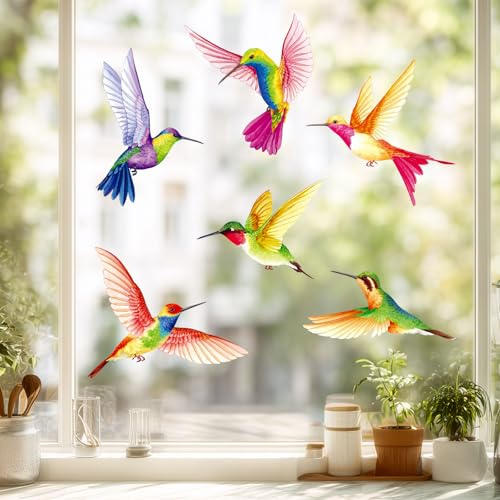 DECOWALL 6 Kolibri-Fensteraufkleber Beidseitig sichtbar (CDS2-9002) | Statisch haftend & wiederverwendbar; farbenfrohe Fensterdeko für Glas, Glastüren & Spiegel – ohne Klebstoff