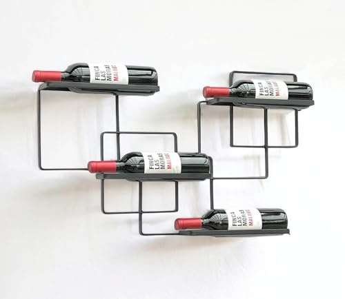 DanDiBo Weinregal Wand Metall Schwarz Wine Line Flaschenregal Flaschenständer Flaschenhalter für 4 Flaschen Schmal Modern Design