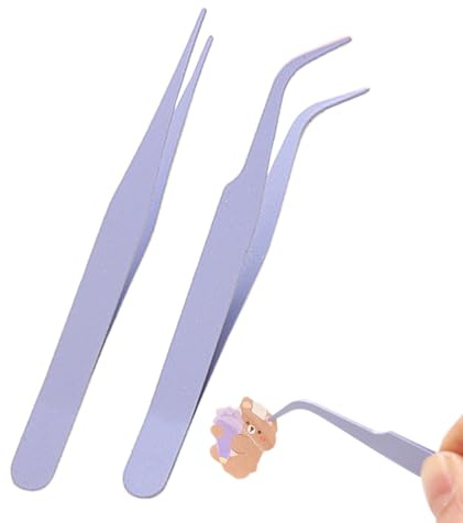 FLAVAS Pinzette per adesivi per scrapbooking, pinzette per forniture di scrapbooking, pinzette dritte in acciaio inox, 2 pezzi per ciglia, con copertina fai da te, ciglia,