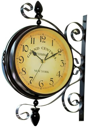 PRETYZOOM Doppelseitige Wanduhr Vintage aus Eisen Geräuschlos mit 360 Grad Drehung Antike Dekorative Zweiseitige Uhr für Wohnzimmer und Jubiläen