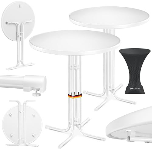 KESSER® Gastro Stehtisch klappbar Bistrotisch 2er Set | Pulverbeschichtete Edelstahlplatte | höhenverstellbare Füße | Party-Tisch Ø 80cm | In- & Outdoor | Empfangstisch inkl. Husse | Klapptisch Weiß