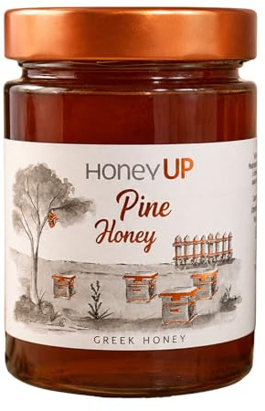 HoneyUp Griechischer Kiefernhonig aus Rhodos 450g – Premium | Würzig-milder Kiefernhonig aus Rhodos mit dunkler Farbe & intensivem Aroma – Premium aus Griechenland