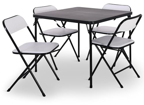 Raburg Campingtisch, klappbar, Set mit 4 Stühlen, faltbar, Garten, Outdoor & Camping, Tisch 86 cm x 86 cm, Belastbarkeit Stühle 110 kg, leicht & flexibel, Stabiler Metallrahmen, Jonas, Weiß/Schwarz