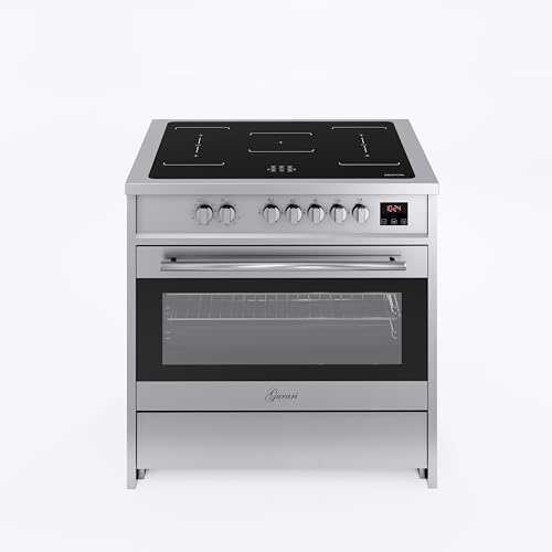 GURARI Induktionsherd E 913 X Edelstahl Standherd 90 cm mit Induktionskochfeld (Range Coocker) mit 5 zonen (2 Flex Zone) alle mit Booster | Induktions Standherd mit XXL Elektro Backofen 121 L