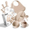 Navik | Coffret repas bebe | Assiette ventouse pour bébé | Tasse apprentissage bebe | Bol et bavoir | Couverts bébés | Beige