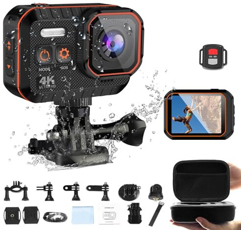 Novzzovaz Action Cam 4K Mini WiFi Sports Waterproof IPX8 Underwater Helmet Camera with Mount 170 Wide Angle