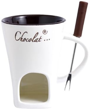 Fondue Chocolat Bougie, Tasses à Fondue Au Chocolat, Céramique, Tasse à Fondue Candy 130 Ml avec Fourchette pour Dîner Chauffe-Beurre Tapas à La Maison, Fondoir pour Chocolat et Fromage, Blanc