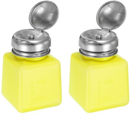 sourcing map 2pcs Solvent Alcohol Dispenser 100ml(3.4oz) Push Down Liquid Dispenser Pump Bottle with Sealing Stainless Steel Lid for Acetone Solution, Yellow