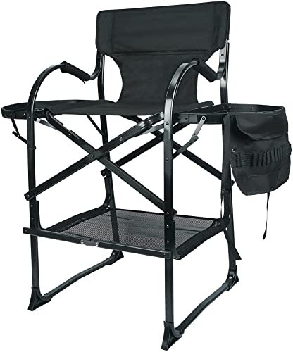 Hoher Regiestuhl aus Aluminium mit Beistelltisch für Camping und Make-up-Künstler