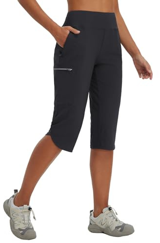 baleaf Women's Cropped Trousers Capri Pants Hiking Cargo Trouser Walking Quick Dry Lightweight with Zipper Pockets Outdoor Black S