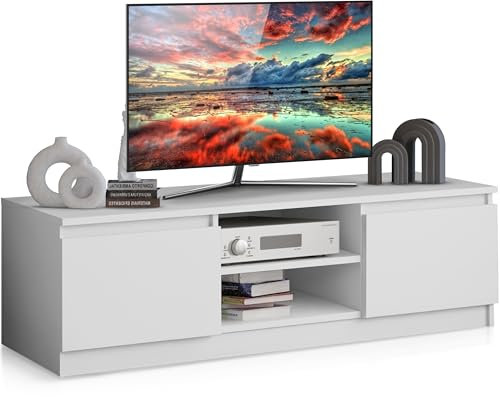 Beneli TV-Lowboard Weiß 120x40x36 cm | Minimalistischer TV-Schrank mit Stauraum | Fernsehschrank Hochglanz | Modernes TV-Möbel
