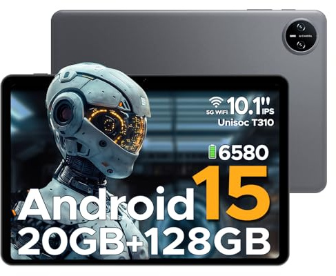 Tab A9 Pro Android Tablet with Keyboard, 20GB+128GB/2TB TF, 10 Inch Tablet, 6580mAh Battery, Quad Core Gaming Tablets, 2.4/5GHz, Dual Camera, Case/Mouse/Stylus, Face Unlock-Gray