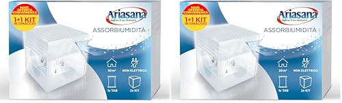 Ariasana Assorbiumidità Kit Mini 1+1 Inodore, Deumidificatore per Spazi Ridotti, Deumidificatore Casa per Cucina, Bagno e Ufficio Mini Deumidificatore Formato Convenienza, 2 Kit + 1 Ricarica Sali 450g