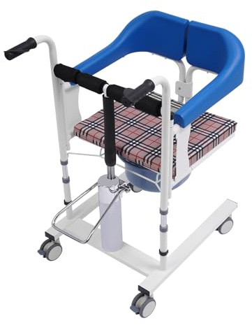 Hydraulischer Patientenlifter mit Rollen, 199lbs./90kg Höhenverstellbare Transportrollstuhl Duschstuhl Liftstuhl, 180° Geteilter Sitz Patientenlifter Toilettenstuhl für Kranke Ältere Schwangere