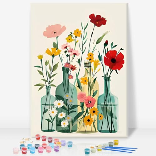 Paint by Numbers for Adults with Frame, Wildflower Painting Kit, 8x12 Inch | DIY Acrylic Painting Craft for Beginners, Relaxing Stress Relief Craft, Floral Wall Decor, Botanical Home Decor, Gift Idea