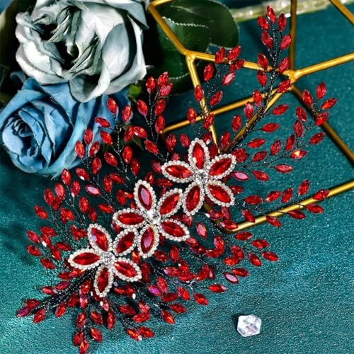 Wedding Bride Headband Rhinestone Hair Accessories Handmade Leaves Shape Party Headpiece Hp852-Red