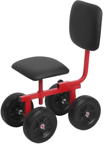 Gartenwagen Rollarbeitssitz mit Rollen, Gartenhocker zum Bepflanzen, 360 Grad drehbare Sitzlehne, mobiler Wagen, Roller für Terrasse, Hof, Outdoor, Gartenwagen, Schwarz