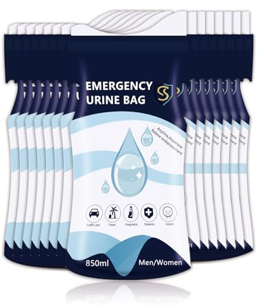 TOYASIX Disposable Urine Bags, 850ML Pee Bags & Pee Bags for Travel for Men, Portable Urinal & Emergency Urine Bag for Women, Road Trip Essentials for Adults for Camping, Hiking (15pc)