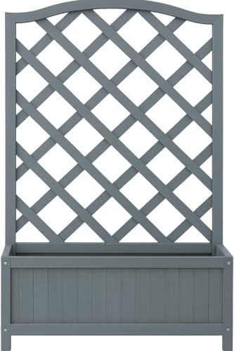 PaMeer Large Rectangular Planter Box with Trellis – Raised Wooden Planter for Garden Outdoor PClimbing Plants Flower Raised Bed Wooden Planters for Flowers Herbs & Vegetables Grey