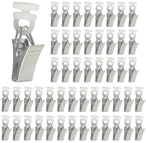 Dzmuero 50 Stück Gardinenröllchen Vorhanghaken Einhängen, 10 mm Kopf Faltengleiter mit Metallklammer für Gardinenschienen Gleiter Oder Gardinenstangen mit Lnnenlauf Verschließbarer Faltenlegehaken