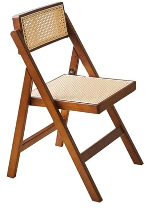 Silla de comedor plegable de madera maciza de nogal, respaldo de ratán, sin reposabrazos, diseño que ahorra espacio, para sala de estar y cocina, muebles elegantes y de madera