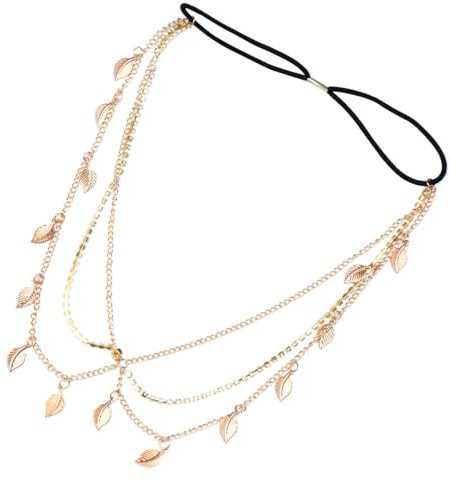 ULTECHNOVO Cadena Frente Dorada Gemas de Imitación y Hojas en Aleación, Diadema Retro para Mujer Adecuado para Fiestas y Looks de Playa