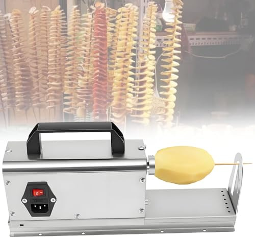 Affettatrice elettrica professionale per patate a spirale,affettatrice elettrica 3 in 1 in acciaio inox-Affettatrice a spirale spessa da 40 W con manico per patatine fritte arricciate e intrecciate