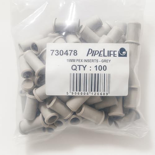 Inserti per tubi in plastica PEX da 15 mm, confezione da 100 pezzi, resistenti per impianti idraulici e di riscaldamento, colore: grigio