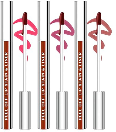 JUNECODE 3Pcs Lip Stain Peel Off Set, Peel Off lip Liner Stain Long Lasting Waterproof, Matte Lip Tattoo Tint Transfer Proof, Highly Pigmented Color Lip Makeup(#01+02+03)