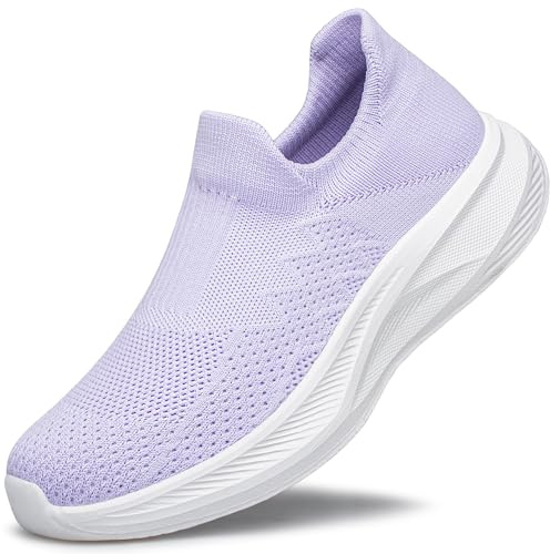 SURFING TREE Womens Slip on Sneakers Workout Shoes Ladies Slip on Trainers Breathable Mesh Outdoor Shoes Fashion Casual Purple Size 7