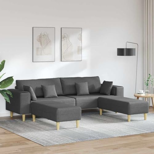 Frdhee Eckcouch Sofagarnitur Wohnzimmersofa,Stoffsofa mit Kissen Dunkelgrau 208 cm Stoff,Für Wohnzimmer,Modernes Design,Kann Schnell Zusammengebaut Werden