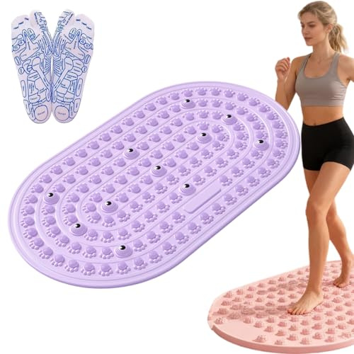 75x45cm Acupressure Foot Massage Mat, Portable Silicone Massage Pad, Moderate Hardness Pressure Point Mat, Anti-Fatigue Mat, Connectable for Jogging & Home Use (B-Purple)