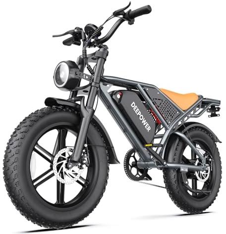 DEEPOWER QS7 Elektro-Fahrrad, 20 Zoll x 4,0 Zoll (20 x 4,0 Zoll), mit 48 V / 35 Ah, abnehmbarer Akku, 25 km/h, 7 Gänge, Elektrofahrrad, doppelte Federung und Doppelscheinwerfer (35 Ah)