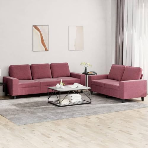WDGJJFECNMUEHI 2-TLG. Sofagarnitur Weinrot Stoff Couchgarnitur Wohnzimmer Sofa Set Modern Bequem mit Polsterung, Robustes Metallgestell, Einfacher Aufbau für Entspannung und Gäste
