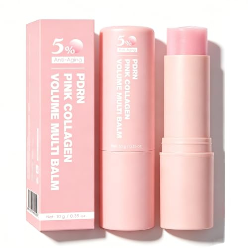 PDRN Pink Collagen Volume Multi Balm Stick – Hydrating Face Stick Makeup Base & Primer, Schnell einziehende, nicht klebrige Feuchtigkeitspflege für Lippen, Augen und Hals (2pc)