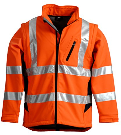 LeiKaTex Softshell-Warnschutzjacke für Herren und Damen (S, Orange/Marine) winddicht, wasserabweisend, atmungsaktiv, abnehmbare Ärmel, Fleece Innenstoff EN 20471 Arbeitsjacke