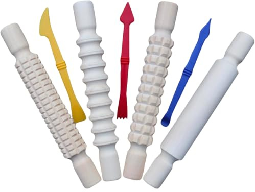 Wooden Playdough Rollers & Tools Set, 4 Textured Rolling Pins for Kids