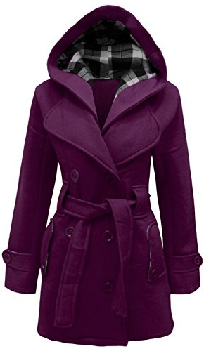 mymixtrendz Manteau chaud en polaire à capuche pour femme avec ceinture - Tailles 36 à 48, violet, 36
