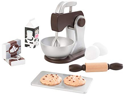 KidKraft Espresso Backset aus Holz für Kinderküche mit Küchenmaschine und Keksen, Spielküche Zubehör, Spielzeug für Kinder ab 3 Jahre, 63370