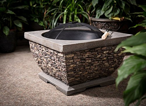 Callow Retail Patio Stone Fire Pit - 56 x 56 x 36cm | Premium & Safe Outdoor Wood Burning Stone Fire Pit & Patio Heater for Garden | Set Includes a Grate, Poker & Spark Guard | No Assembly Required