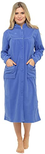 Vestaglia da donna in pile taglie UK 10 a 26 vestaglia avvolgente tasche frontali con bottoni, Blu, 26-28