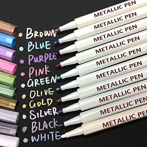 APOGO Metallic Marker Pens Scrapbook Pens for Black Paper, Arts and Crafts for Kids, Metallic Pens for Scrapbooking, Scrapbook Accessories, DIY Photo Album, Glass, Metal, Wood, Art Supplies
