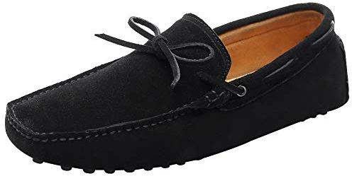 Jamron Hommes Doux Daim Chaussures de Conduite Fait Main Mocassin Chaussons Loafers Grande Taille Noir 3660M EU44.5