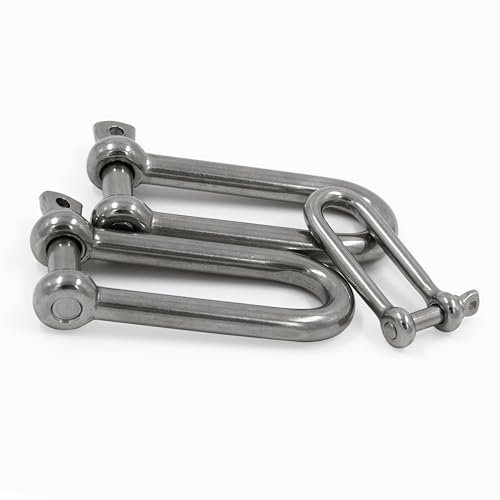 PROTECH 4 Stück Edelstahl Schäkel 6mm Stahlseil Drahtseil Schaekel lang rostfreier A4 V4A Rundschäkel Drehschäkel D-Schäkel