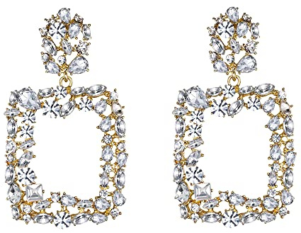 EVER FAITH Damen 6 Farben Groß Strass Kristall Quadrat Geometrische Statement Trapezförmige Ohrringe für Party Hochzeit