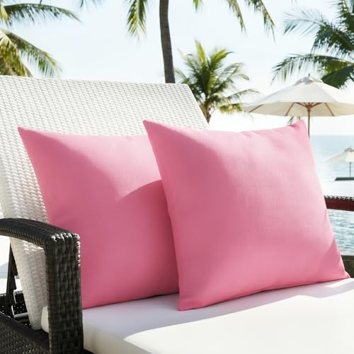 Lewondr 2PCS Fundas de Cojín para Exterior Impermeables, 45x45cm, Rosa