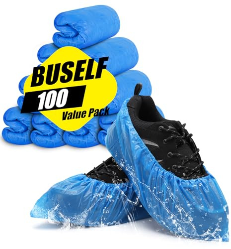 Buself Shoe Covers Disposable Non Slip - Pack of 100 (50 Pairs), Premium Waterproof and Recyclable Shoe Booties Covers for Indoors, Fits Up To 11 US Men and 13 US Women Size