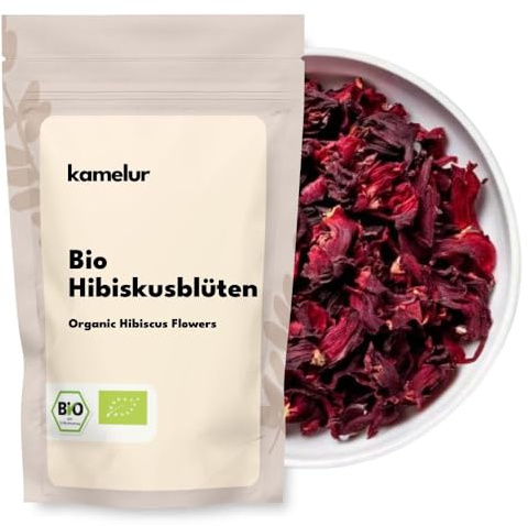 Kamelur Bio Hibiskusblüten ganz getrocknet – 250g Hibiskus Tee Blüten (Hibiscus) aus kontrolliert biologischem Anbau – aromatisch für Tee, Getränke & Küche
